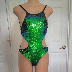 Sequin New Year's Tie Halter Backless Bodysuit